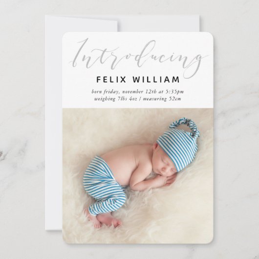 INTRODUCING新生児かわいい書道フォトブルー 案内状 (正面)