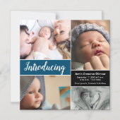 「Introducing」ブルー磁気ベビー誕生発表 マグネット招待状 (正面)