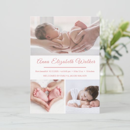 Introducing 生まれたばかりの Baby Girl誕生統計3 Photo 案内状 (スタンド正面)