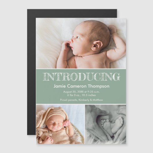 Introducing baby photos green birth announcement (正面/裏面)