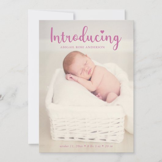 Introducing Handレタリングピンクベビーガールエレガント 案内状 (正面)