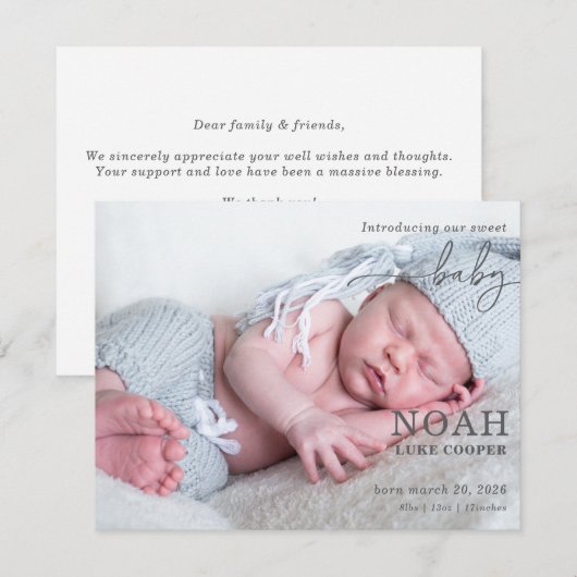 Introducing Our Sweet Baby Photo Announcement Card (正面/裏面)