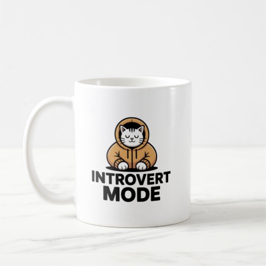 Introvert Mode Cat Mug–Cozy Minimalist Coffee Cup コーヒーマグカップ (左)