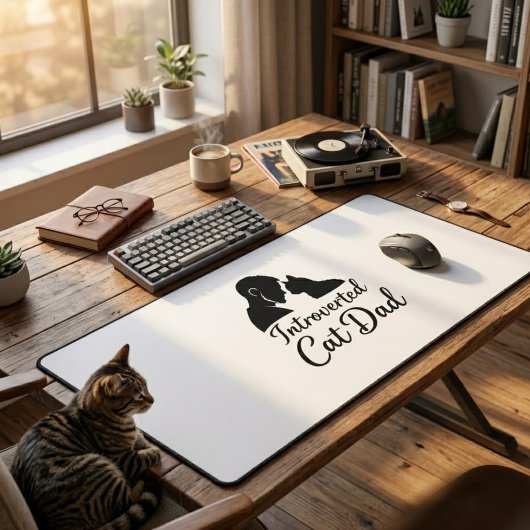 Introverted Cat Dad Vintage Silhouette Minimalist  デスクマット