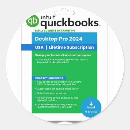 Intuit Quickbooks Desktop Pro Edition 2024 For 3 U ラウンドシール (正面)