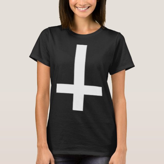 Inverted Cross Upside Down Satan Antichrist Atheis Tシャツ (正面)