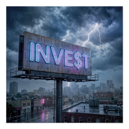 INVESTと表示されるネオンビルボード ポスター (正面)