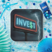 Invest Neon Billboard with Lightning ペーパープレート (パーティー)