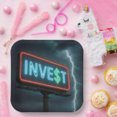 Invest Neon Billboard with Lightning ペーパープレート (パーティー)