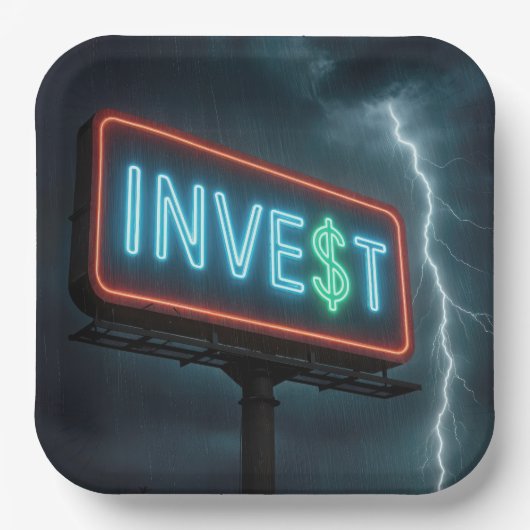 Invest Neon Billboard with Lightning ペーパープレート (正面)