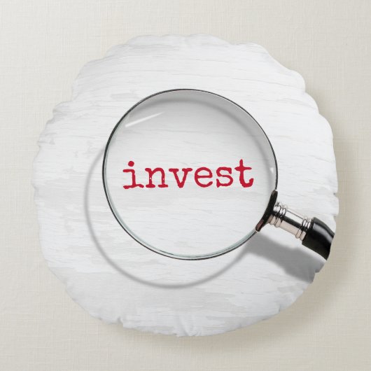 Invest Text Under Magnifying Glass ラウンドクッション (正面)