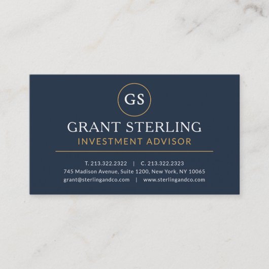 Investment Advisor Navy Blue Gold Luxury 名刺 (正面)