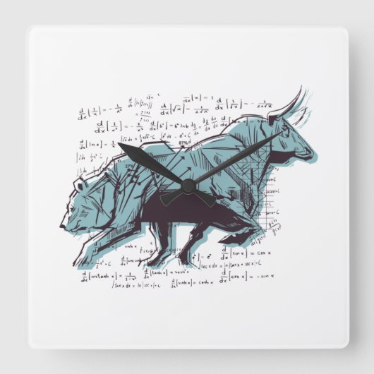 Investor Bull and Bear Market Clock スクエア壁時計 (正面)