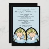 Inviationに洗礼を施すかわいい対の男の子の洗礼 招待状 (正面/裏面)