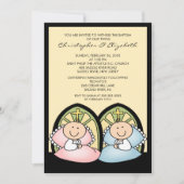 Inviationに洗礼を施すかわいい対の男の子及び女の子の洗礼 招待状 (正面)