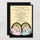 Inviationに洗礼を施すかわいい対の男の子及び女の子の洗礼 招待状 (正面/裏面)