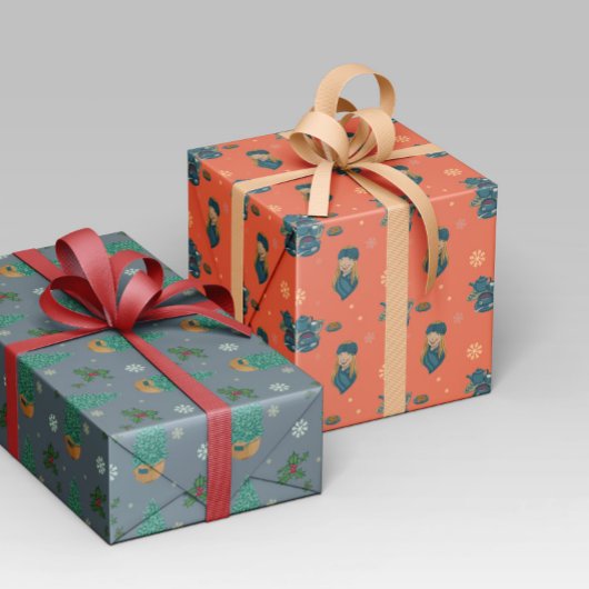 Invierno acogedor con té caliente y pastas ラッピングペーパー