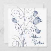 Invitaを結婚する海軍花柄の渦巻の白いポスト 招待状 (正面)