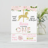 Invitación金ゴールド回転木馬の馬の誕生日招待 招待状 (スタンド正面)