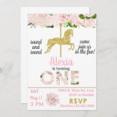 Invitación金ゴールド回転木馬の馬の誕生日招待 招待状 (正面/裏面)