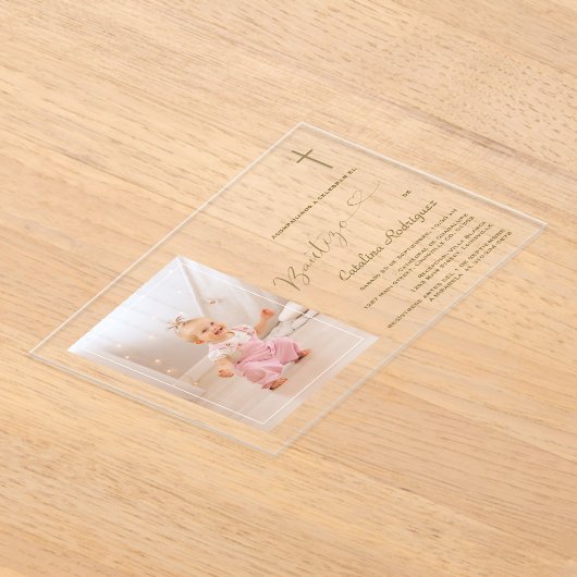 Invitacion エレガント De Bautizo Hijaフォトガール アクリル招待状 (レイダウン)