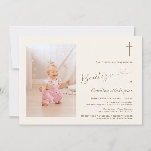 Invitacion モダン De Bautizo Hijaフォトガール 招待状 (正面)