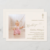 Invitacion モダン De Bautizo Hijaフォトガール 招待状 (正面/裏面)