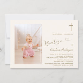 Invitacion モダン De Bautizo Hijaフォトガール 招待状