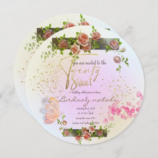 Invitación 20 cumpleaños con rosas perso 招待状 (正面/裏面)