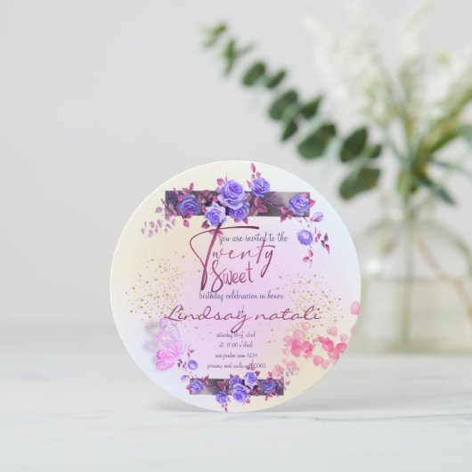 Invitación 20 cumpleaños con rosas personalizada 招待状 (スタンド正面)