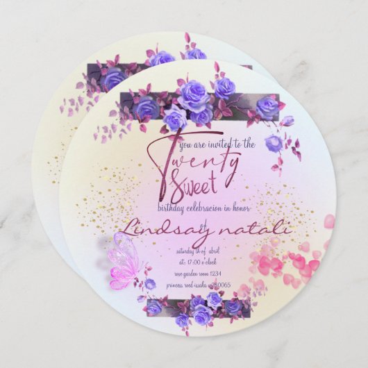 Invitación  20 cumpleaños con rosas personalizada 招待状 (正面/裏面)