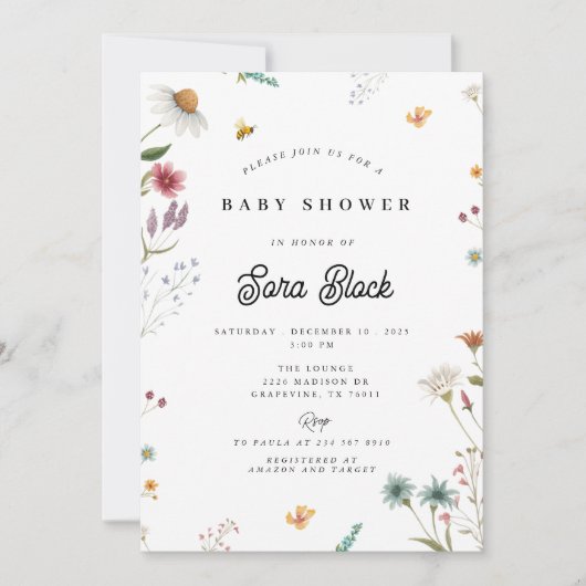 Invitación a Baby Shower con flores silvestres 招待状 (正面)