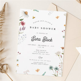 Invitación a Baby Shower con flores silvestres 招待状