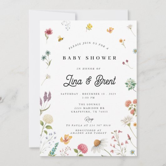 Invitación a Baby Shower con flores silvestres 招待状 (正面)