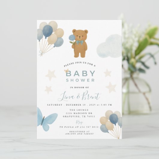 Invitación a Baby Shower de Teddy Bear 招待状 (スタンド正面)