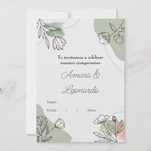 Invitación a compromiso o boda con flores 招待状 (正面)
