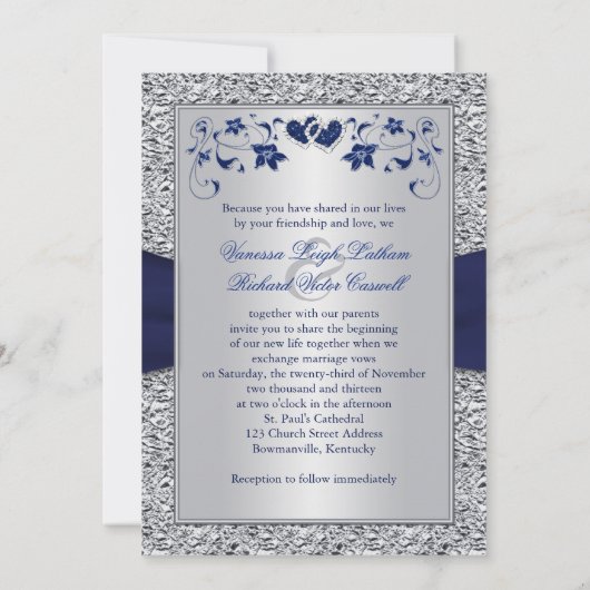 Invitación a la boda de Relieve metalizado FAUX de 招待状 (裏面)