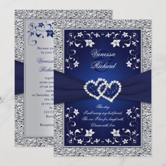 Invitación a la boda de Relieve metalizado FAUX de 招待状 (正面/裏面)