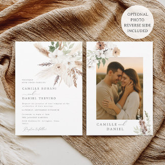 Invitación a una boda de boho floral rústica con f 招待状