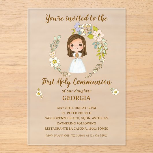 Invitación acrílico GEORGIA Primera Comunión アクリル招待状 (正面)