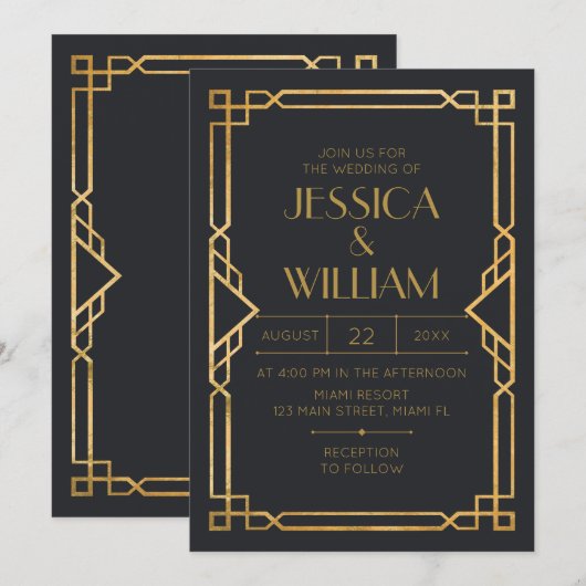 Invitación Art Deco Wedding Invitation 2 招待状 (正面/裏面)