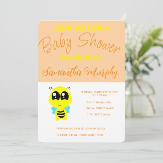 Invitación Baby Bee | Baby Shower Invitation 招待状 (スタンド正面)