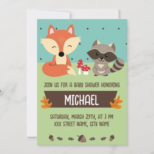 Invitación baby shower animalitos del bosque 招待状 (正面)