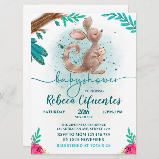 Invitación Baby Shower Canguro 招待状 (正面/裏面)