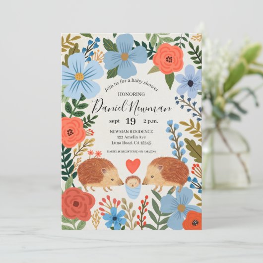 Invitación Baby Shower Hedgehog Love 招待状 (スタンド正面)