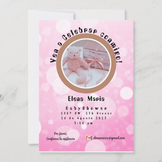 Invitación Baby Shower Rosa de niña セーブザデート (正面)