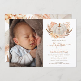 Invitación Baptism Boho white Pumpkin Photo Invita 招待状