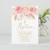 Invitación Baptism Floral pink Boho Pampas Girl In 招待状 (スタンド正面)
