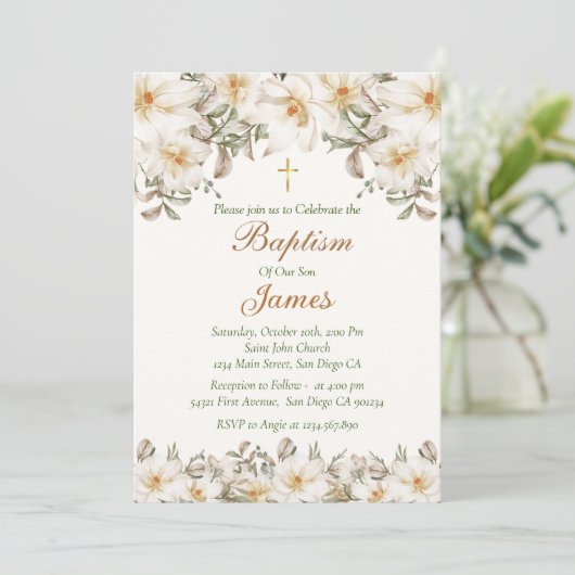 Invitacion Bautizo Flores Blancas 招待状 (スタンド正面)