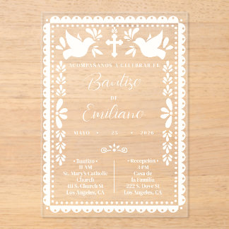Invitación Bautizo Papel Picado Fiesta Mexicana アクリル招待状